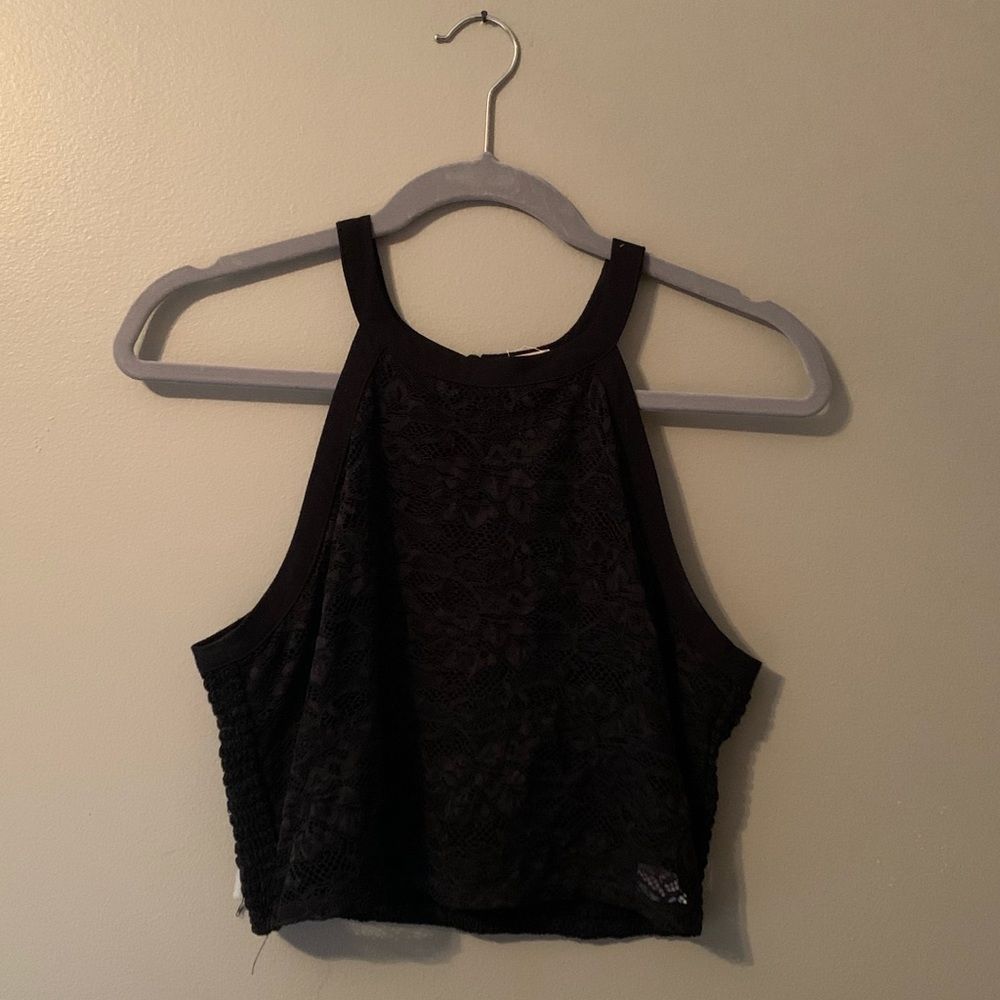 Hollister navy lace cropped tank